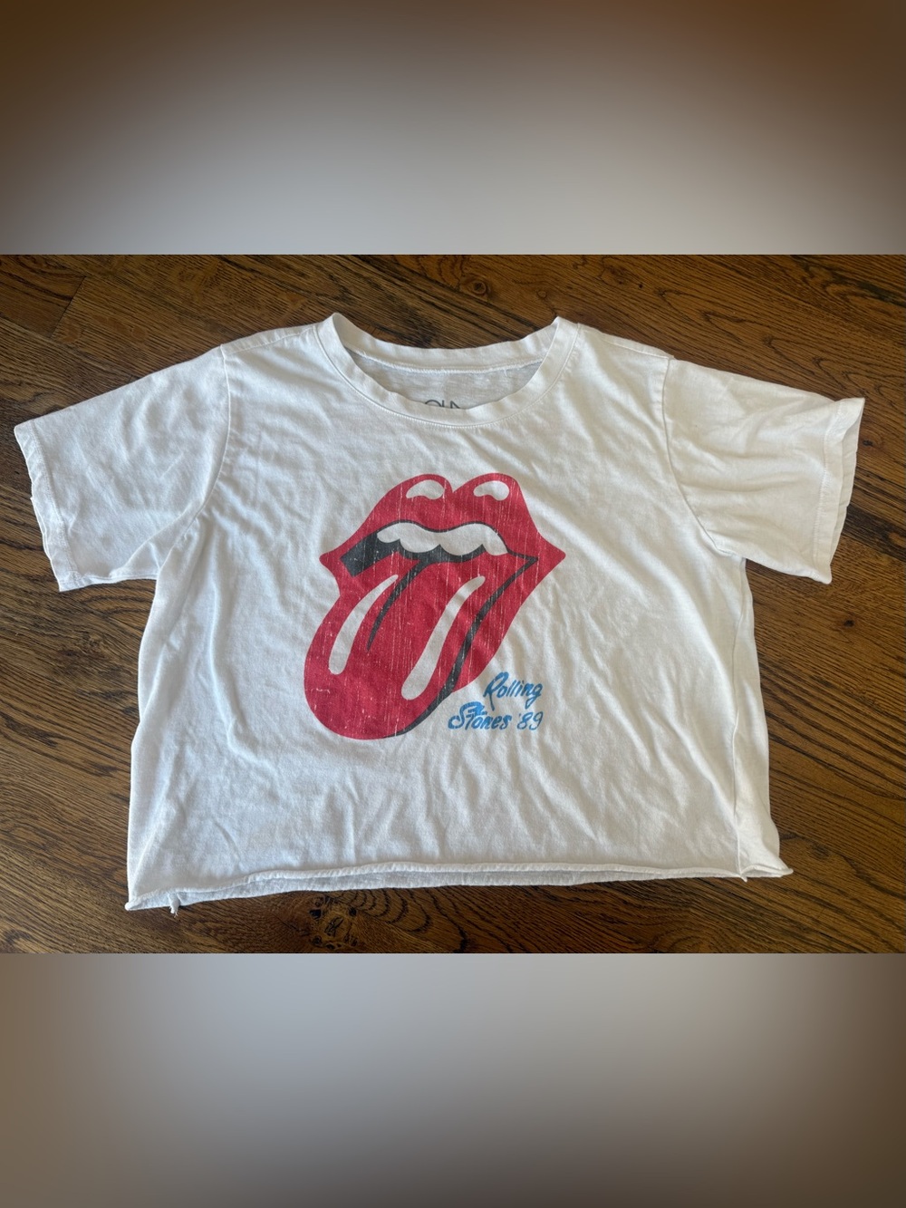 Chaser Rolling Stones Crop Tee with Iconic Red Tongue Graphic